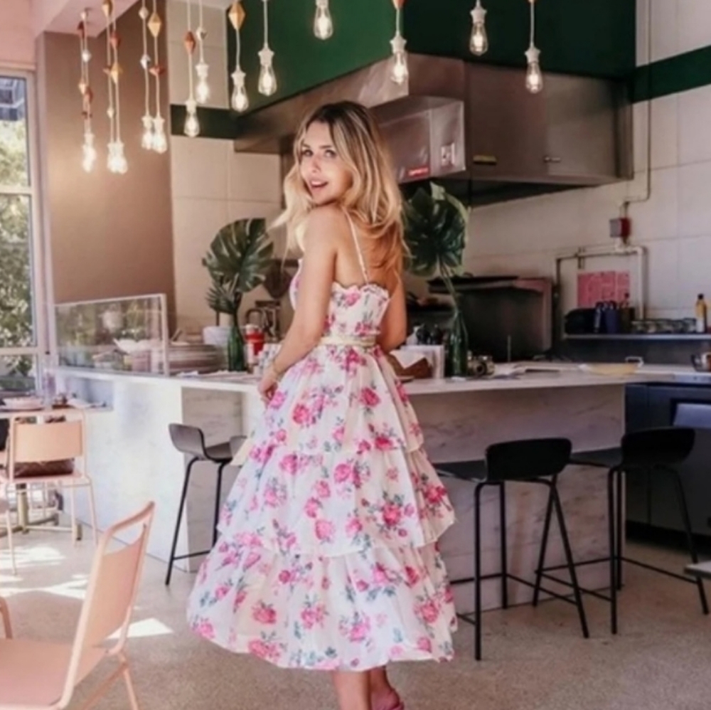 LoveShackFancy Pink Floral Midi Dress - Picture 8 of 8